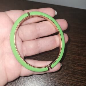 Vineyard Vines Gold Tone Green Enamel Hinged Oval Bangle Bracelet